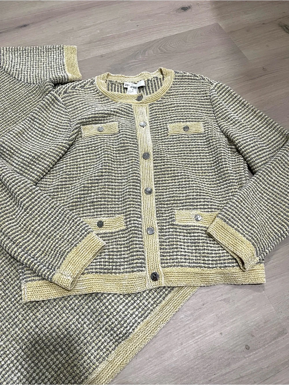 Tory Burch Yellow and Silver Knit Short-Sleeve Dress & Cardigan Set